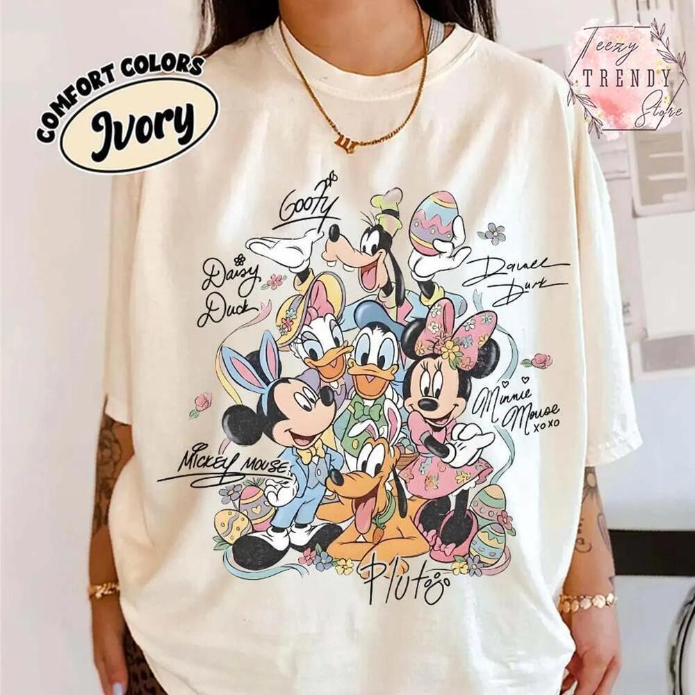 Mickey And Friends Disney Signatures Easter Shirt, Disney Family